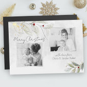 Elegante Moderne Silver Christmas Floral 2-Foto Magnetkarte