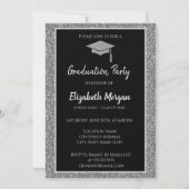 Elegante moderne Silver Glitzer Graduation Cap Einladung (Vorderseite)