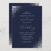 Elegante Moderne Silver Glitzer Navy Blue Wedding Einladung (Vorne/Hinten)