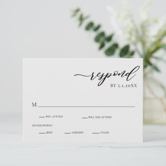 Elegante moderne Silver Gray Wedding RSVP Card Einladung (Stehend Vorderseite)