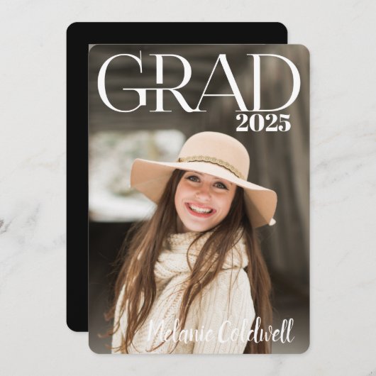 Elegante Moderne Skript-Foto-Graduierungspartei Einladung (Vorne/Hinten)