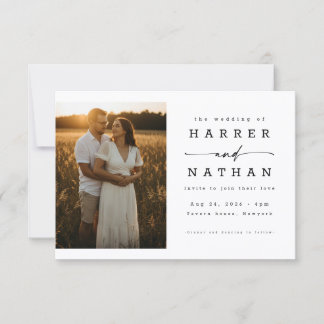 Elegante moderne Skript-Foto-QR-Code-Hochzeit Einladung