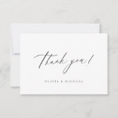 Elegante, moderne skriptminimalistische Hochzeit Dankeskarte (Vorderseite)