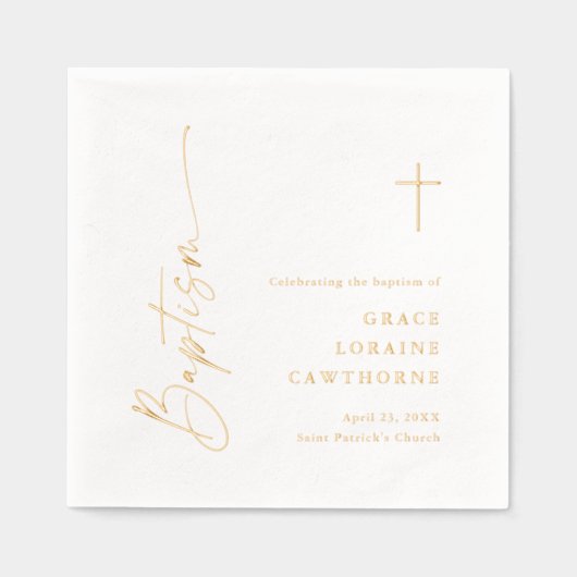 Elegante moderne Skripttaufe Servietten Mit Folie (Vorderseite)
