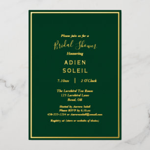Elegante moderne Smaragdgrün Goldene Brautparty Folieneinladung