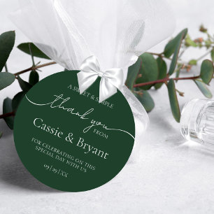 Elegante moderne Smaragdgrün Hochzeit Dankeschön Runder Aufkleber