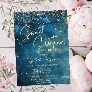Elegante Moderne Sterne Blau Sweet 16 Einladung