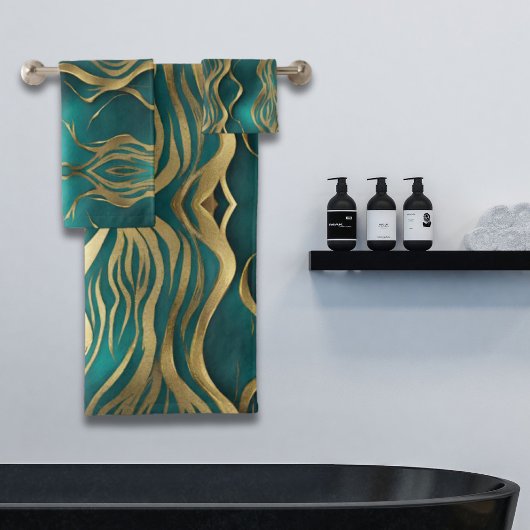 Elegante Moderne Streifen Gold Türkis Aquamarin Bl Badhandtuch Set