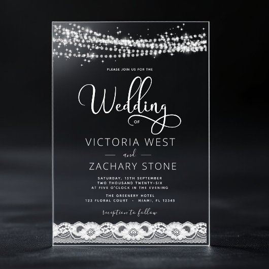Elegante moderne String Lights Hochzeit Acryleinladungen