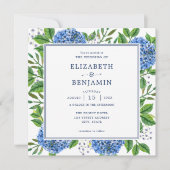 Elegante moderne Stripes Blue Hydrangeas Wedding Einladung (Vorderseite)