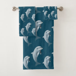 Elegante moderne süße Delfine auf Ozeanblau Badhandtuch Set
