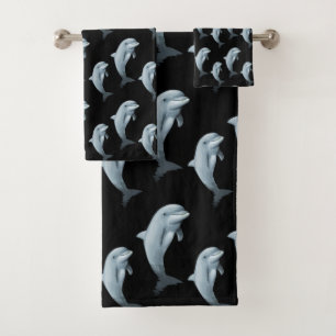 Elegante moderne süße Delfine auf Schwarz Badhandtuch Set