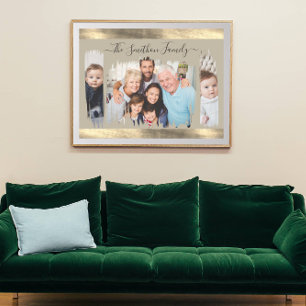 Elegante moderne Taupe & Gold - Ihre Foto-Familie  Poster
