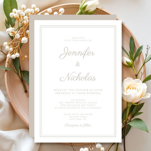 Elegante Moderne Taupe SkriptWedding Einladung