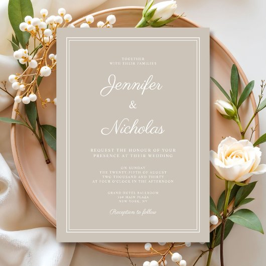 Elegante Moderne Taupe SkriptWedding Einladung