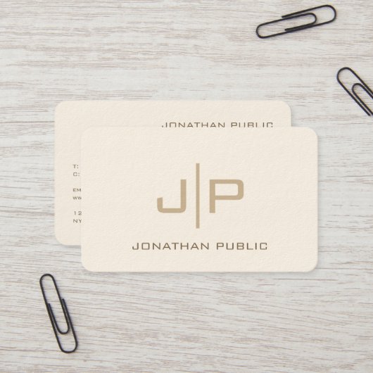 Elegante moderne Template Monogram Oceania Cream Visitenkarte (Vorderseite/Rückseite Beispiel)