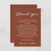 Elegante Moderne Terracotta und White Script Weddi Dankeskarte (Vorne/Hinten)