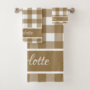 Elegante moderne Tortilla Brown White Buffalo Karo Badhandtuch Set