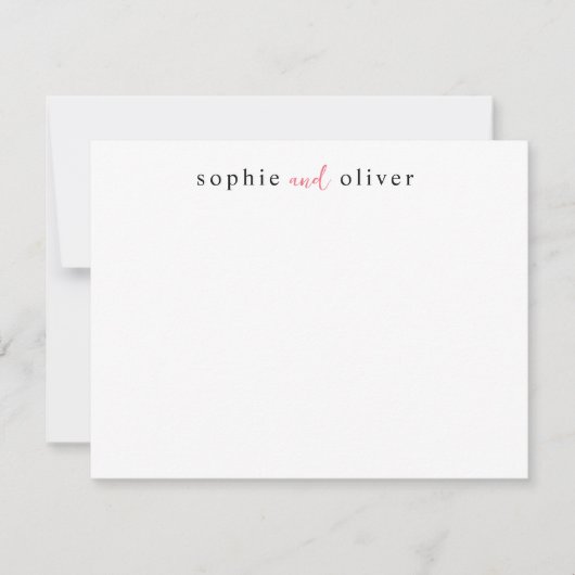 Elegante moderne, trendy Two Names Couple Statione Mitteilungskarte (Vorderseite)