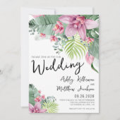 Elegante Moderne tropische Hochzeit mit Blumen Einladung (Vorderseite)