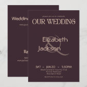Elegante moderne Typografie Plum Noir Hochzeit Einladung (Vorne/Hinten)