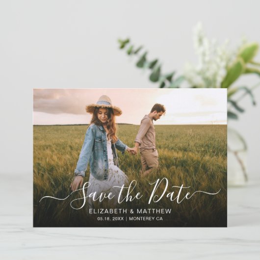 Elegante moderne Typografie Script 1 Foto Hochzeit Save The Date (Stehend Vorderseite)