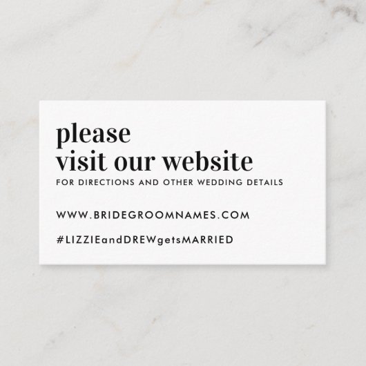 Elegante moderne Typografie Simple Wedding Website Begleitkarte (Vorderseite)