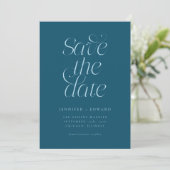 Elegante moderne Typografie Teal-Hochzeit Save The Date (Stehend Vorderseite)