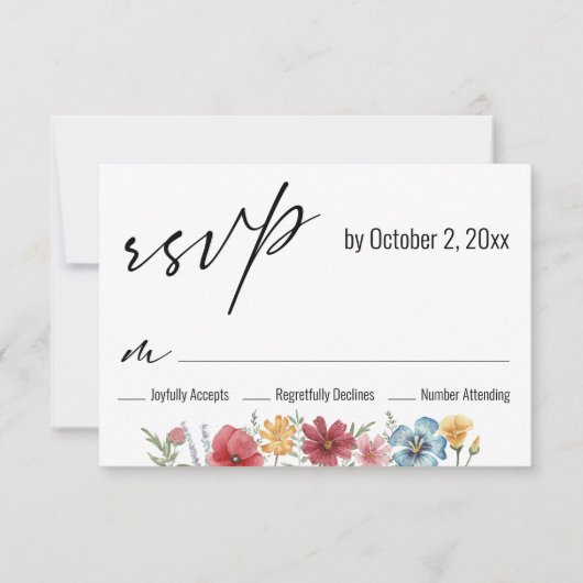Elegante Moderne Typografie Wasserfarbene Wildblum RSVP Karte (Vorderseite)