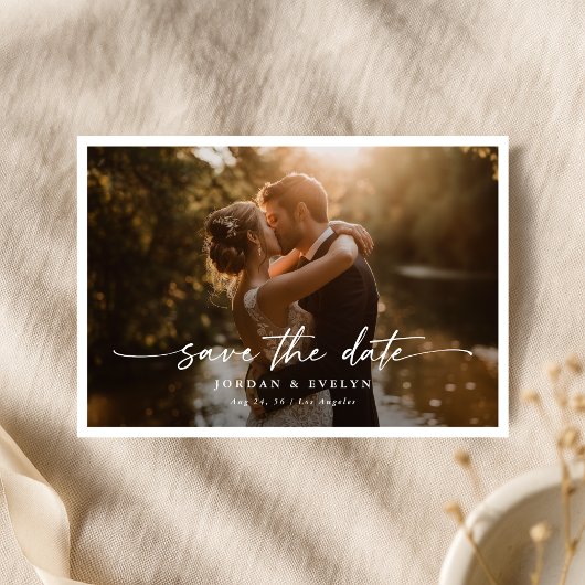 Elegante moderne Überlagerungsfoto-Hochzeitsschrif Save The Date