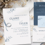 Elegante Moderne und Minimal Blue Wedding Einladun Einladung<br><div class="desc">Moderne und elegante Hochzeitseinladung mit zeitgenössischer Typografie und subtilen handgezeichnet Blumendetails in Blau. Einfach die Vorlage ausfüllen. Möglichkeit zum "Bearbeiten mithilfe des Designtools" und zum Ändern der Größe, des Stils, der Position und sogar der Schriftart. Die Nachnamen sind in einer staubblauen Farbe, während die Erholung des Textes in einem tieferen...</div>