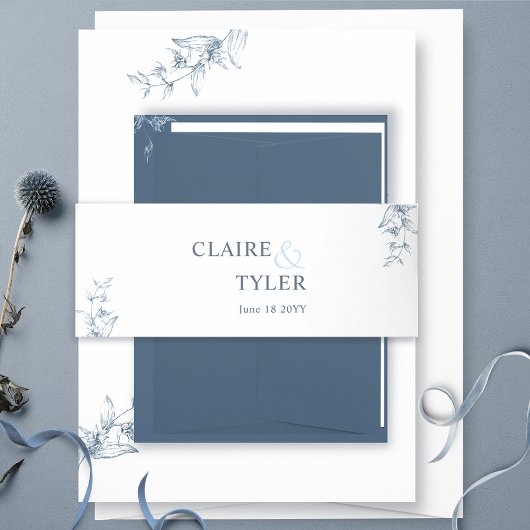 Elegante Moderne und Minimal Blue Wedding Einladungsbanderole