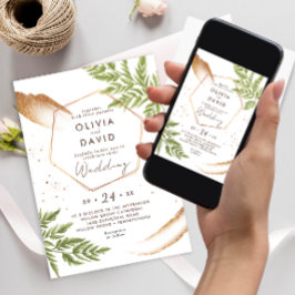 Elegante Moderne Vegetation und Gold Wedding Einladung