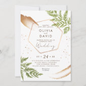 Elegante Moderne Vegetation und Gold Wedding Einladung (Vorderseite)