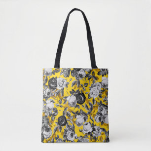 Elegante Moderne Vintage Schwarz-weiße Rose Gelb Tasche