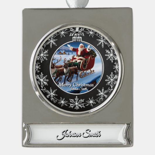 Elegante Moderne Vintage Weihnachten Banner-Ornament Silber (Vorderseite)