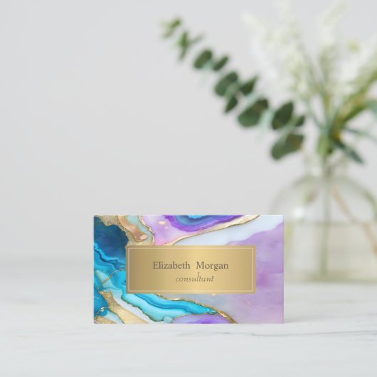 Elegante Moderne Violet Blue Gold Marmor Visitenkarte (Stehend Vorderseite)