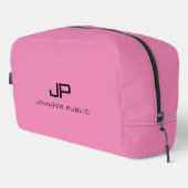 Elegante moderne Vorlage Monogram Pink Solid Color Waschbeutel (Rechte Ecke)