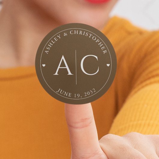 Elegante moderne Walnut Brown Wedding Runder Aufkleber