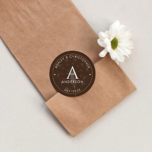 Elegante moderne Walnut Brown Wedding Runder Aufkleber