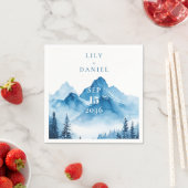 Elegante Moderne Wasserfarbe Blaue Berge Hochzeit Serviette (Beispiel)