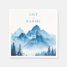 Elegante Moderne Wasserfarbe Blaue Berge Hochzeit