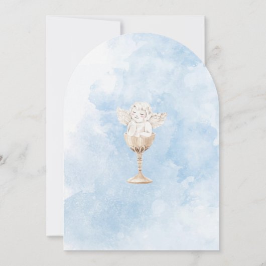 Elegante Moderne Wasserfarbe Blaue Engel Taufe Einladung (Rückseite)