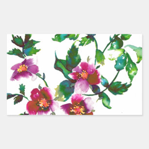 Elegante moderne Wasserfarbe dunkelrosa Wildblumen Rechteckiger Aufkleber