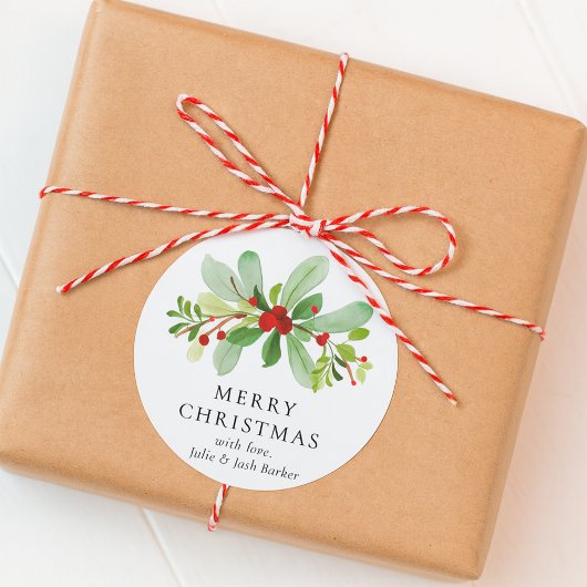 Elegante Moderne Wasserfarbe Weihnachten Botanisch Runder Aufkleber