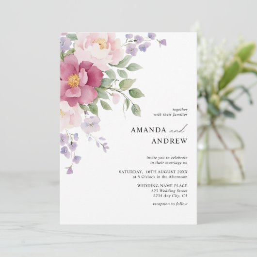 Elegante Moderne Wasserfarben-Hochzeiten Einladung (Stehend Vorderseite)