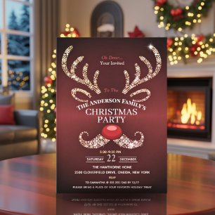 Elegante Moderne Weihnachten mit Roten und Goldmed Einladung