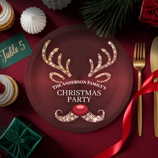 Elegante Moderne Weihnachten mit Roten und Goldmed Pappteller