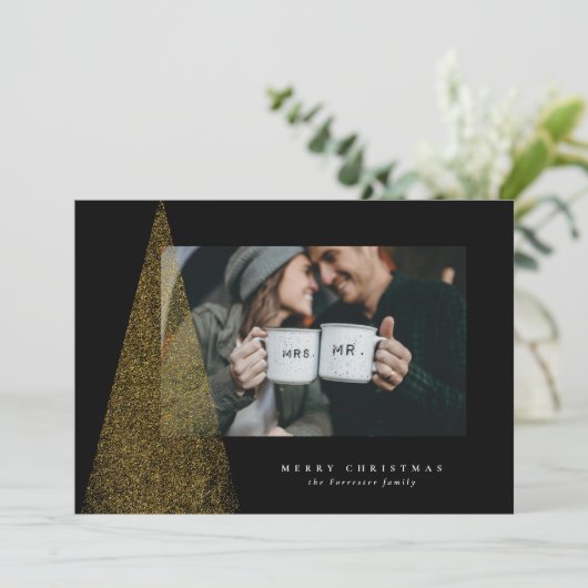 Elegante, moderne Weihnachtsbaumfotokarte Feiertagskarte (Stehend Vorderseite)