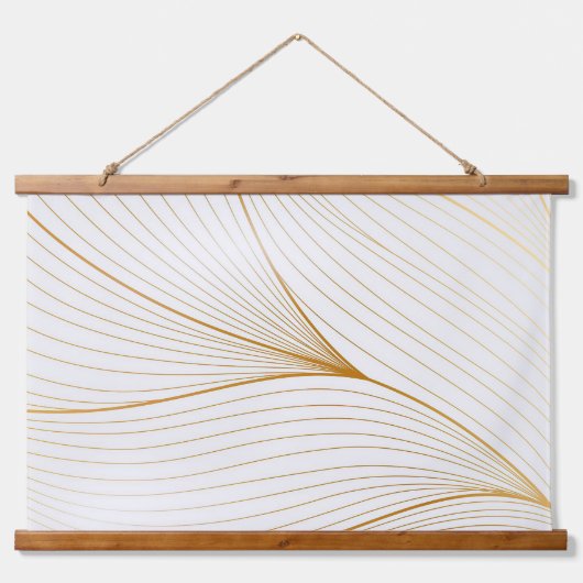 Elegante, moderne, weiße Blätter Wandteppich Mit Holzrahmen (Vorne)